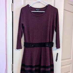 Beautiful New Long Sleeve BCX Dress In Black And Burgundy. Perfect For Fall.